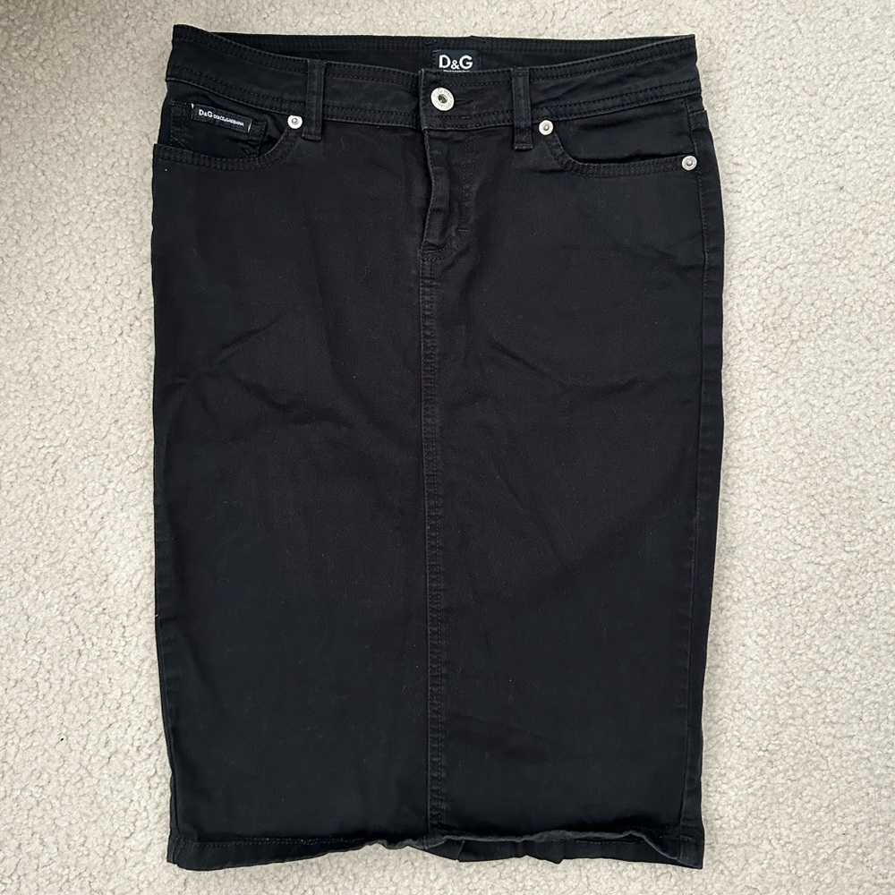 Dolce & Gabbana Black Denim Midi Skirt